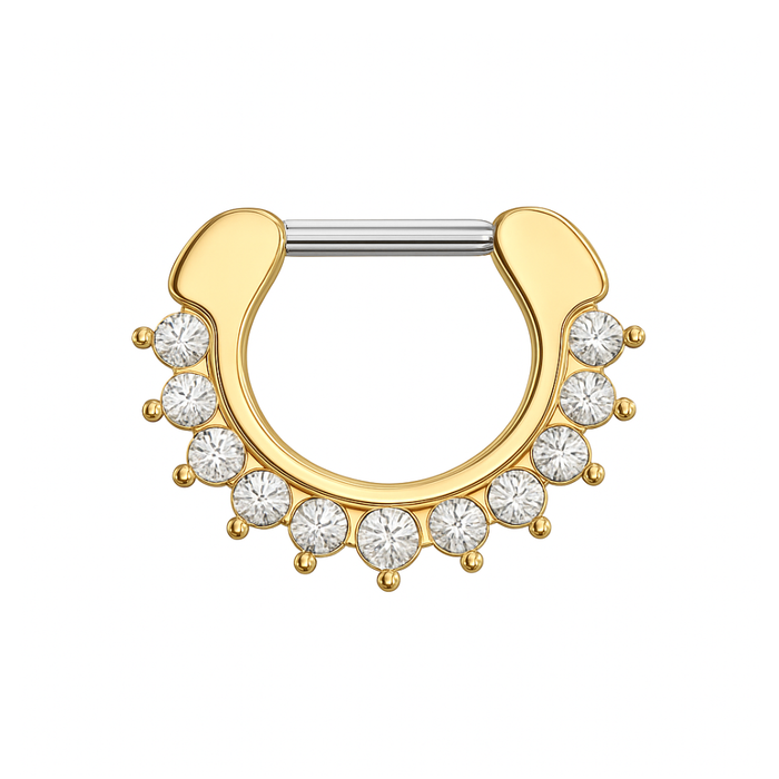 316L Surgical Steel With Rose Gold PVD Single Line 9 CZ's Pronged Septum Clicker Ring