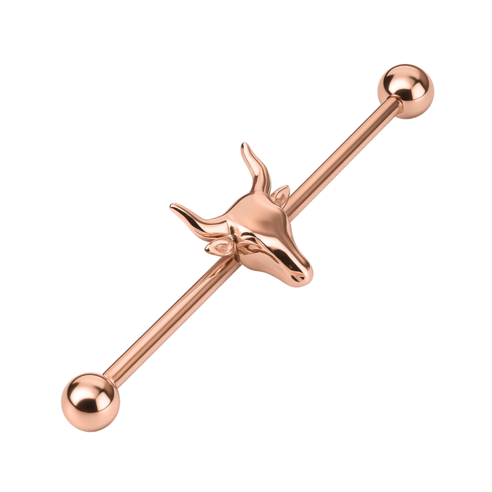 316L Surgical Steel Industrial Barbell With Bull Head