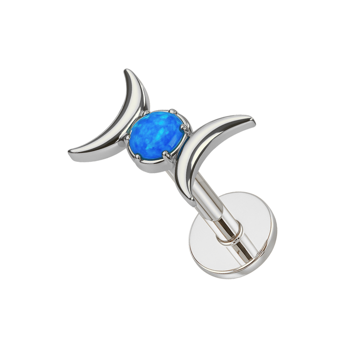 G23 Titanium Opal Jewelled Celestial Moon Phase Threadless Flatback Stud