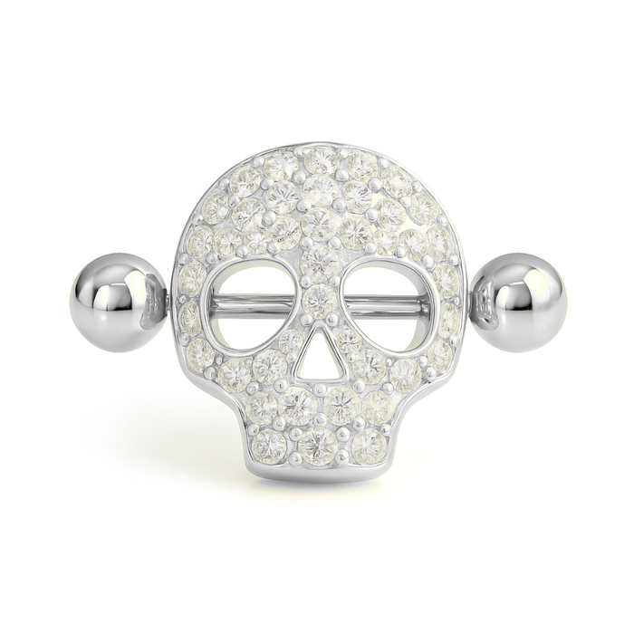 316L Surgical Steel Jewelled Skull Nipple Bar
