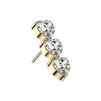 G23 Titanium Triple Heart CZ Threadless Labret Accessory Top