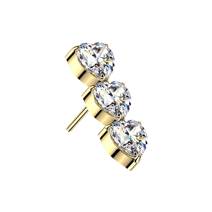 G23 Titanium Triple Heart CZ Threadless Labret Accessory Top