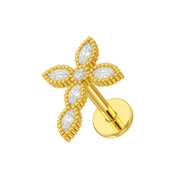 316L Surgical Steel Jewelled Cross Internally Threaded Screw Fit Flatback Stud United Kingdom