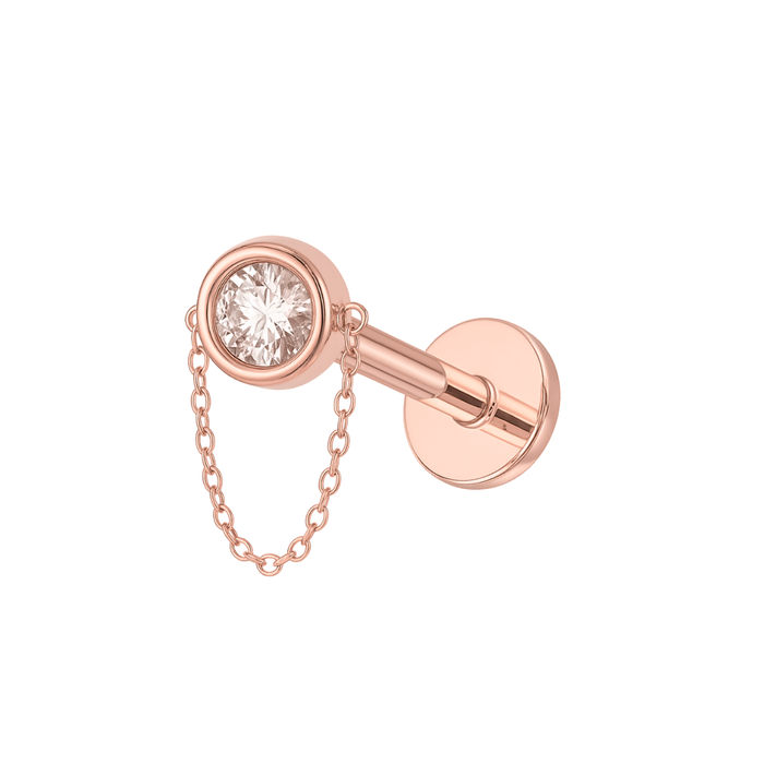 316L Surgical Steel Bezel SetJewelled Round CZ Dangling Chain Hidden Helix Flatback Stud