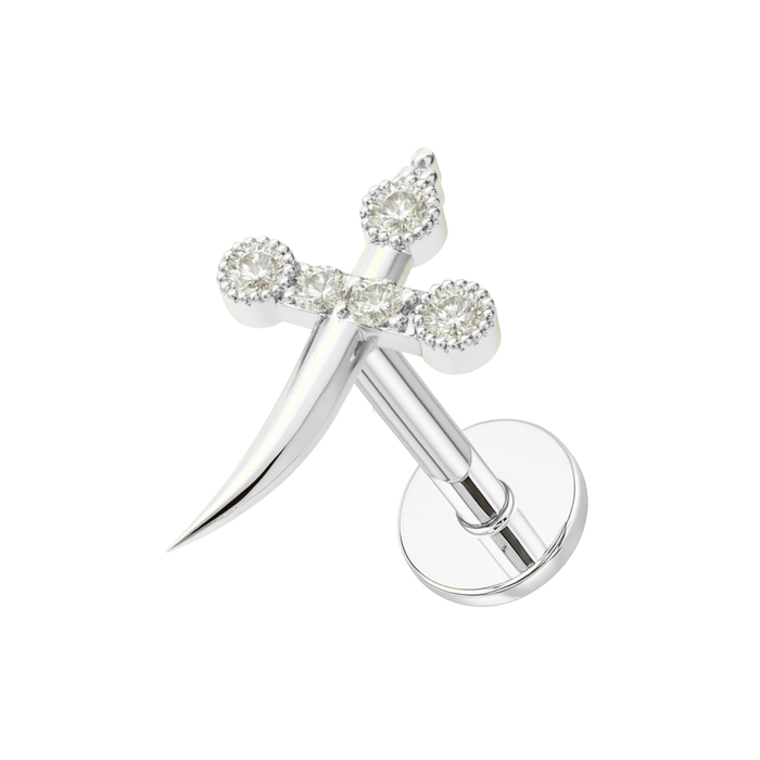 316L Surgical Steel CZ Jewelled Sword Internally Threaded Screw Fit Stud