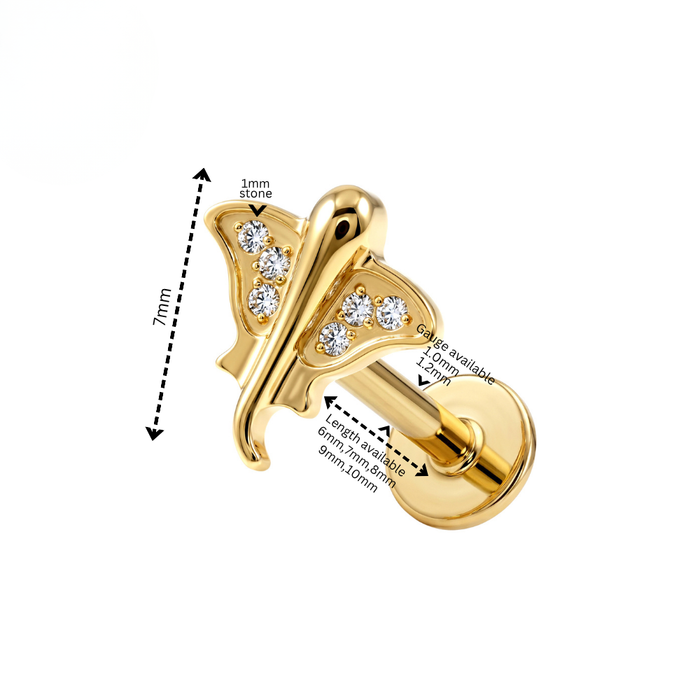 G23 Titanium CZ Stingray Threadless Flatback Stud