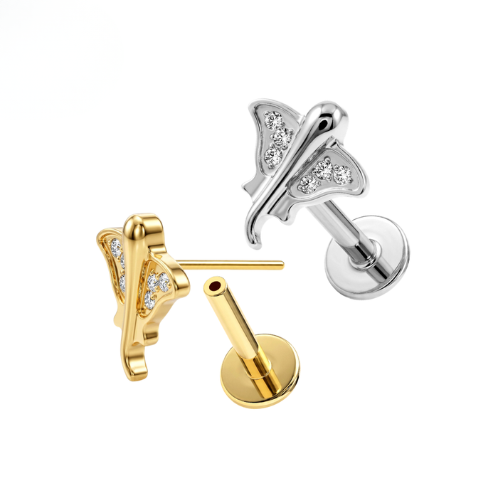 G23 Titanium CZ Stingray Threadless Flatback Stud