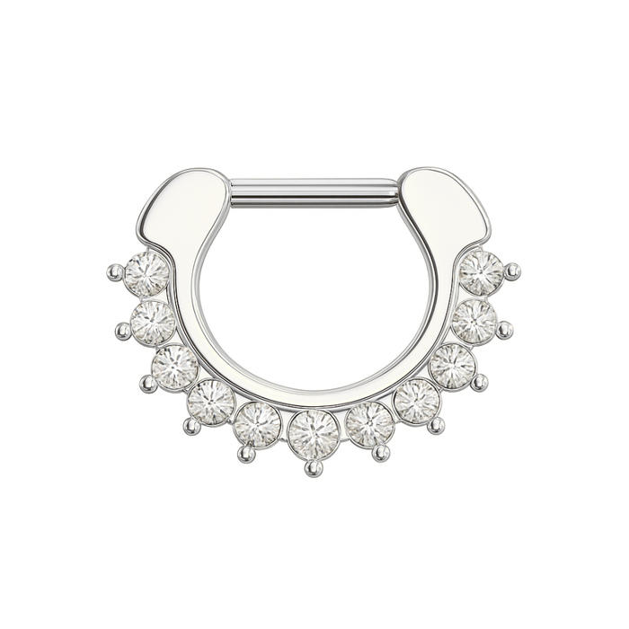 316L Surgical Steel With Rose Gold PVD Single Line 9 CZ's Pronged Septum Clicker Ring