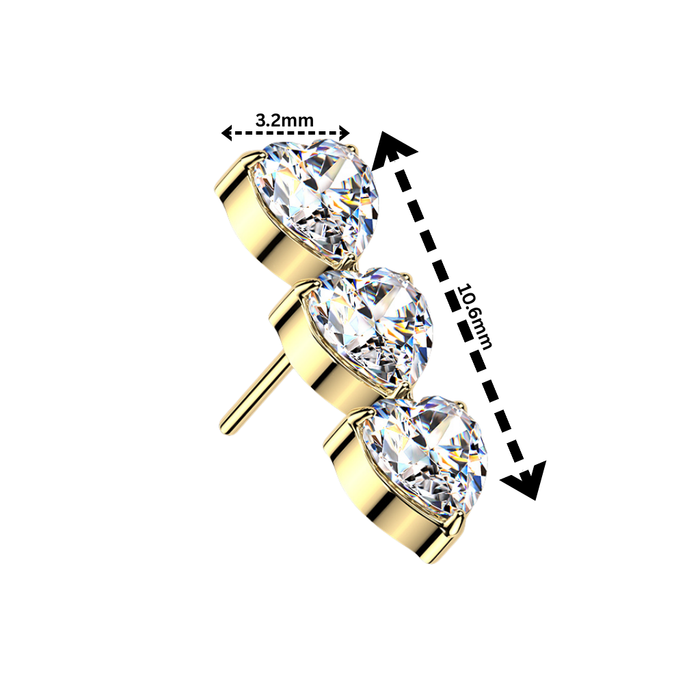 G23 Titanium Triple Heart CZ Threadless Labret Accessory Top