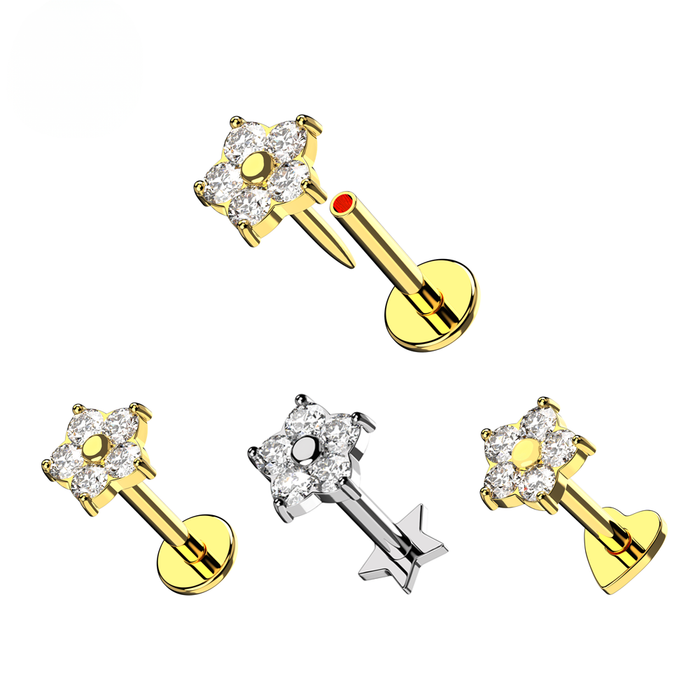 925 Sterling Silver CZ Jewelled Flower Threadless Flatback Stud
