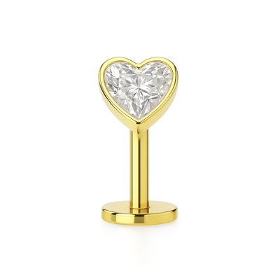 G23 Titanium Heart CZ Jewelled Threadless Floating Belly Ring