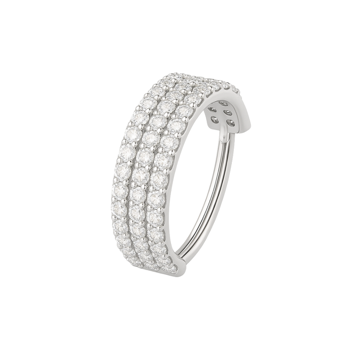 316L Surgical Steel Triple Rows Crystal Surgical Steel Hinged Clicker Segment Ring - Monster Piercing