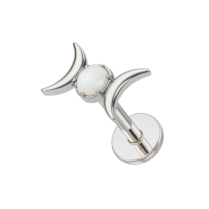G23 Titanium Opal Jewelled Celestial Moon Phase Threadless Flatback Stud