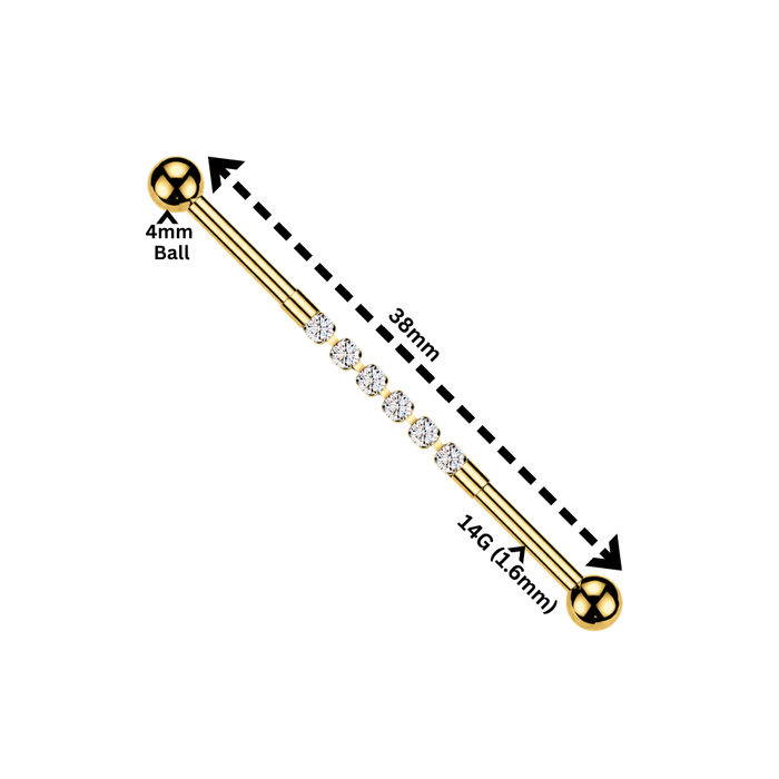 316L Surgical Steel Industrial Barbell with CZ Crystal Connector
