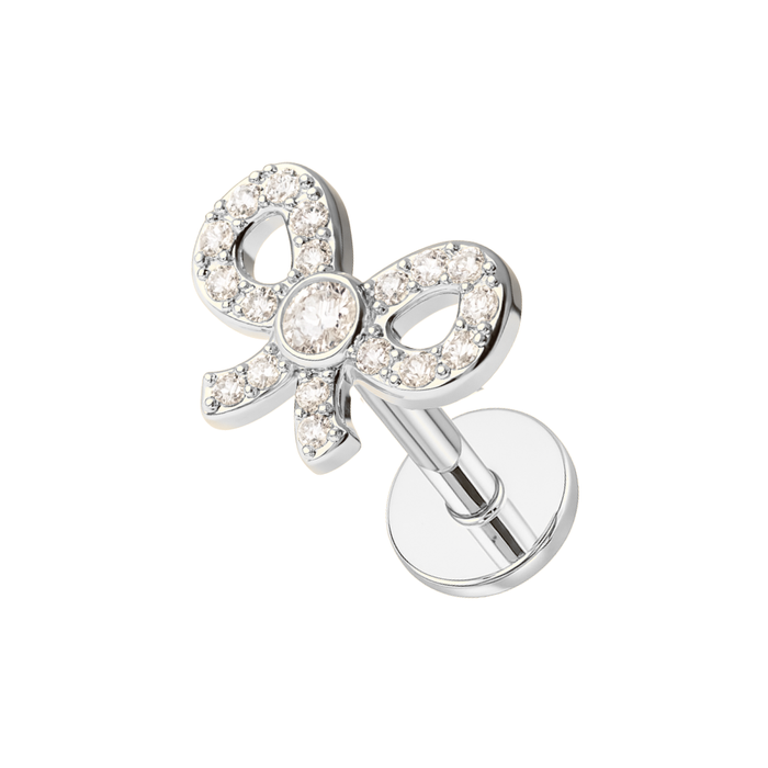 316L Surgical Steel CZ Jewelled Bow Internally Threaded Flatback Stud