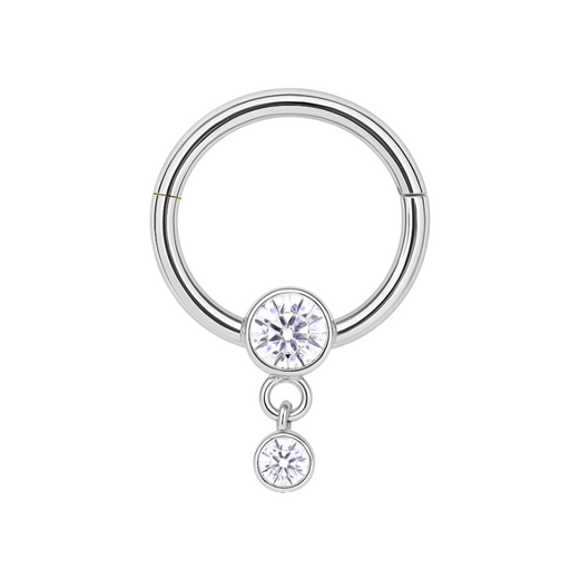 G23 Titanium Dangling CZ Jewelled Hinged Segment Clicker Ring - Monster Piercing