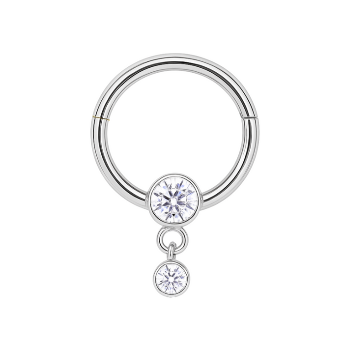 G23 Titanium Dangling CZ Jewelled Hinged Segment Clicker Ring - Monster Piercing