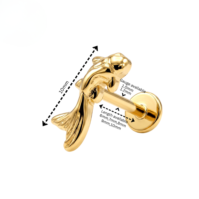 G23 Titanium Fancy Koi Fish Threadless Flatback Stud