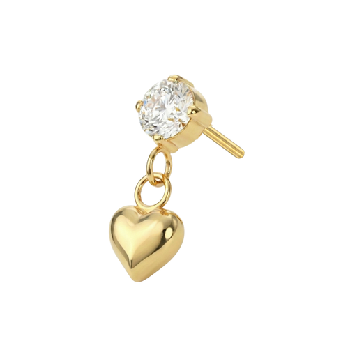 Gold and silver CZ labret studs with heart charms