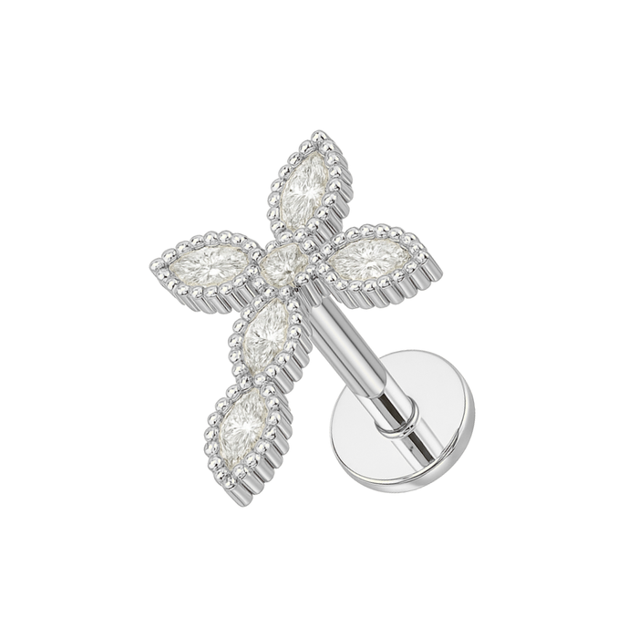 316L Surgical Steel Jewelled Cross Internally Threaded Screw Fit Flatback Stud