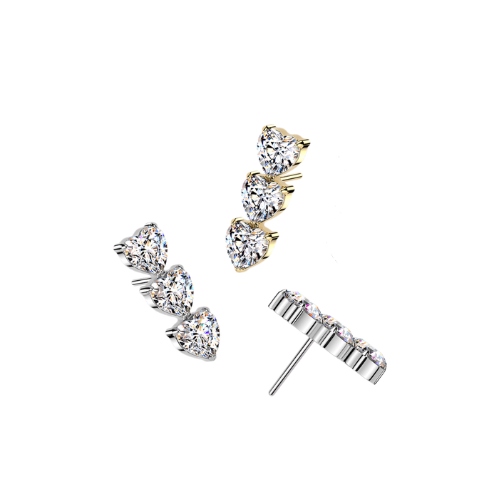 G23 Titanium Triple Heart CZ Threadless Labret Accessory Top