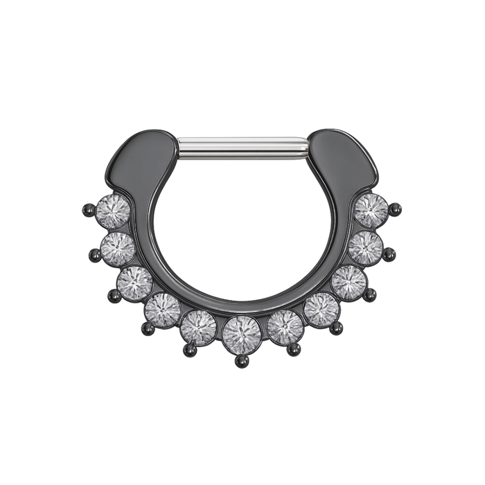 316L Surgical Steel With Rose Gold PVD Single Line 9 CZ's Pronged Septum Clicker Ring