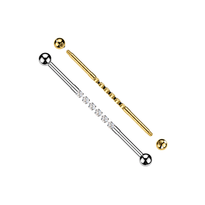 316L Surgical Steel Industrial Barbell with CZ Crystal Connector