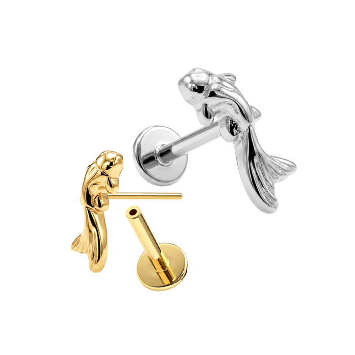 G23 Titanium Fancy Koi Fish Threadless Flatback Stud