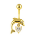 14K Gold Jewelled Dangling Dolphin Belly Ring - Monster Piercing