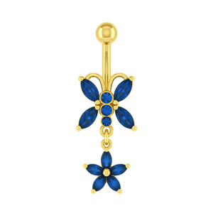 14K Gold Blue Studded Butterfly Belly Ring