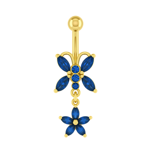 14K Gold Blue Studded Butterfly Belly Ring - Monster Piercing