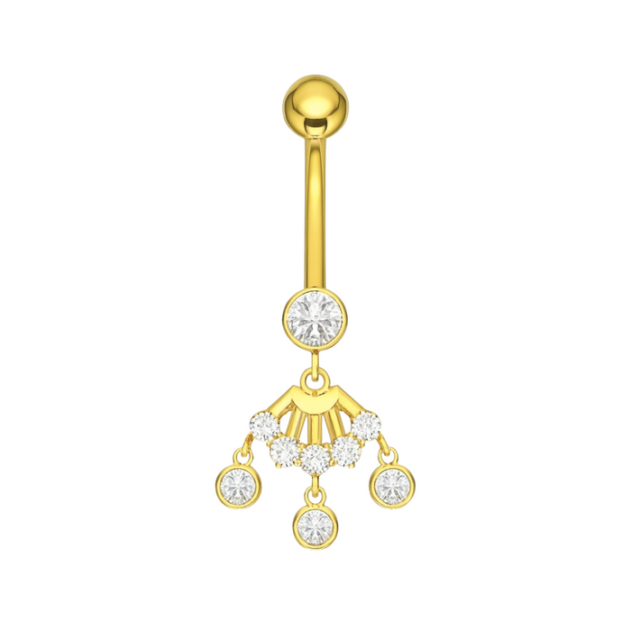 14K Gold Studded Trio Dangling Belly Ring