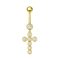 14K Gold Dangling Studded Cross Belly Ring
