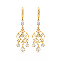 Gold chandelier earrings with cubic zirconia stones