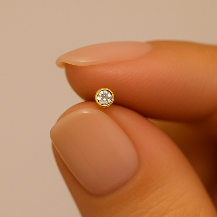 14K Gold CZ Jewelled Bezel Set Ball End and L-Bend Nose Stud - Monster Piercing