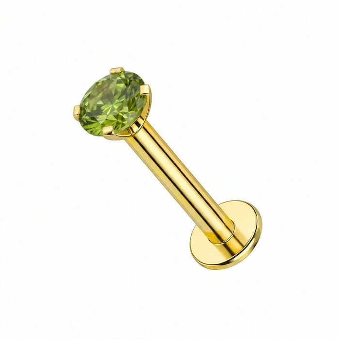 14K Gold Claw-Set Peridot Natural Stone Threadless Flatback Pair