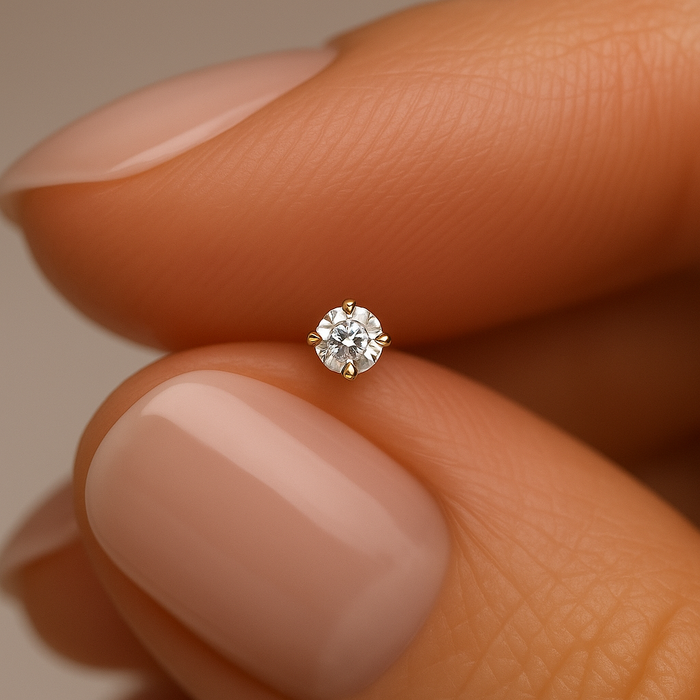 14K Gold Cubic Zirconia Set Nose Screw - Monster Piercing