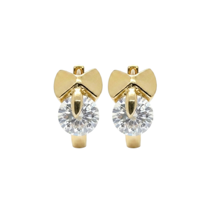 14K Gold Cubic Zirconia Bow Huggie Earrings