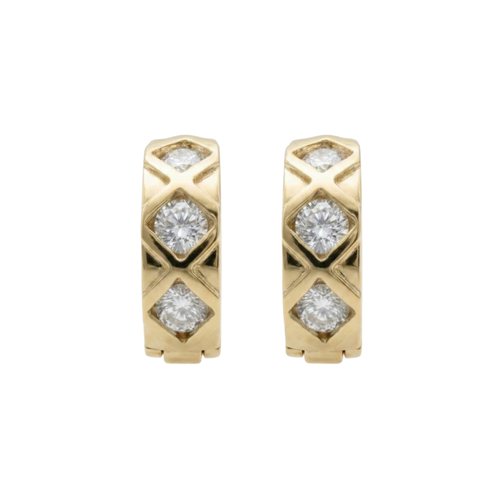 Gold cubic zirconia lattice huggie earrings with diamonds