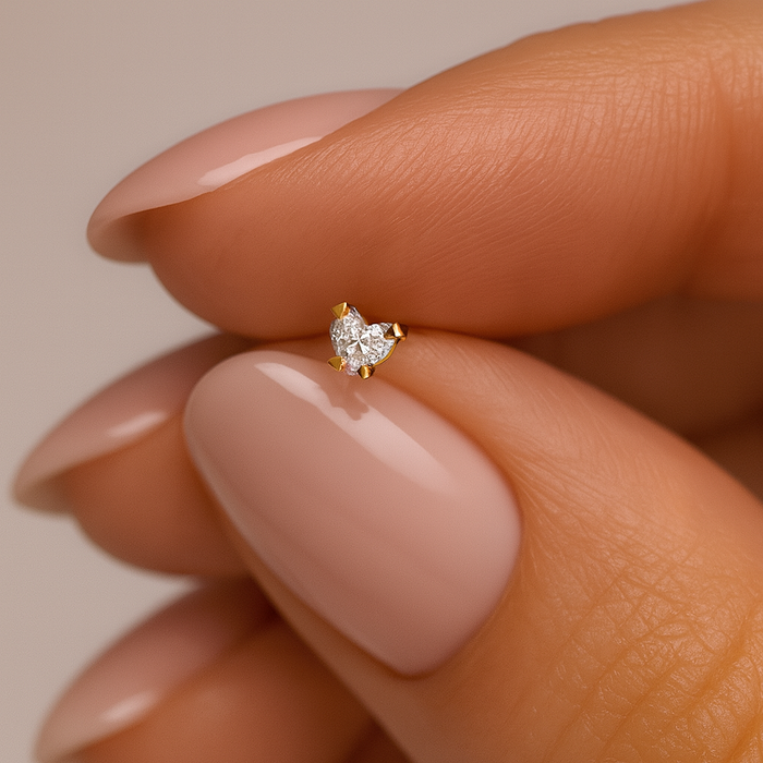 14K Gold Heart Cubic Zirconia Jewelled Nose Screw Stud - Monster Piercing