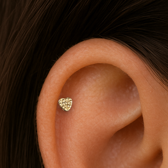 14K Gold Heart Internally Threaded Screw Fit Stud - Monster Piercing