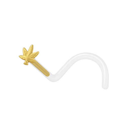 14K Gold  Marijuana Leaf and Bio Flex Nose Screw - Monster Piercing