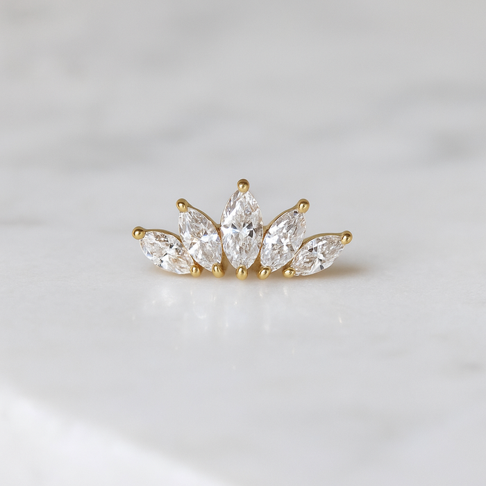 14K Gold Marquise Internal Threaded Flatback Stud - Monster Piercing