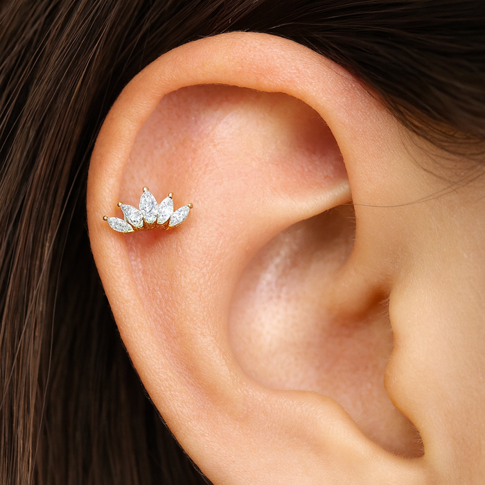 14K Gold Marquise Internal Threaded Flatback Stud - Monster Piercing