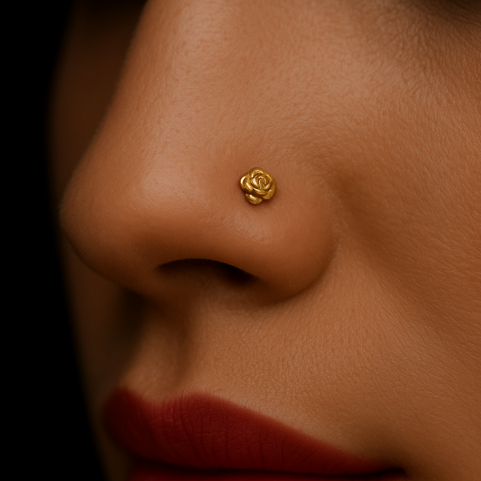 14K Gold Rose Nose Screw Stud - Monster Piercing