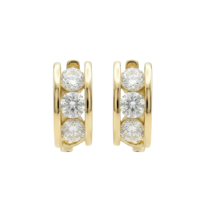 Gold triple stone CZ huggie earrings