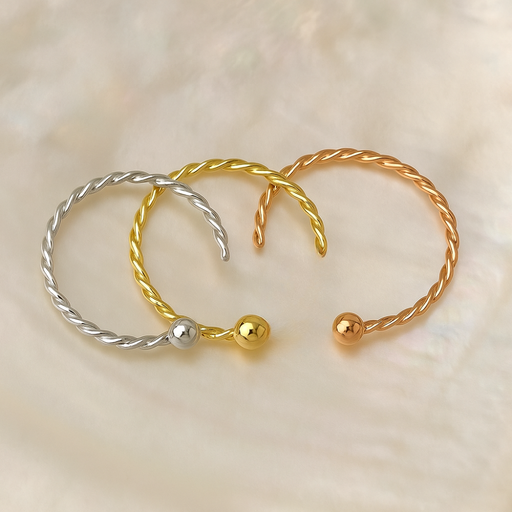 14K Gold Twister Open Hoop with Ball Nose Ring - Monster Piercing