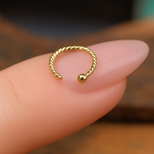 9K Gold Twisted Open Hoop Nose Ring - Monster Piercing