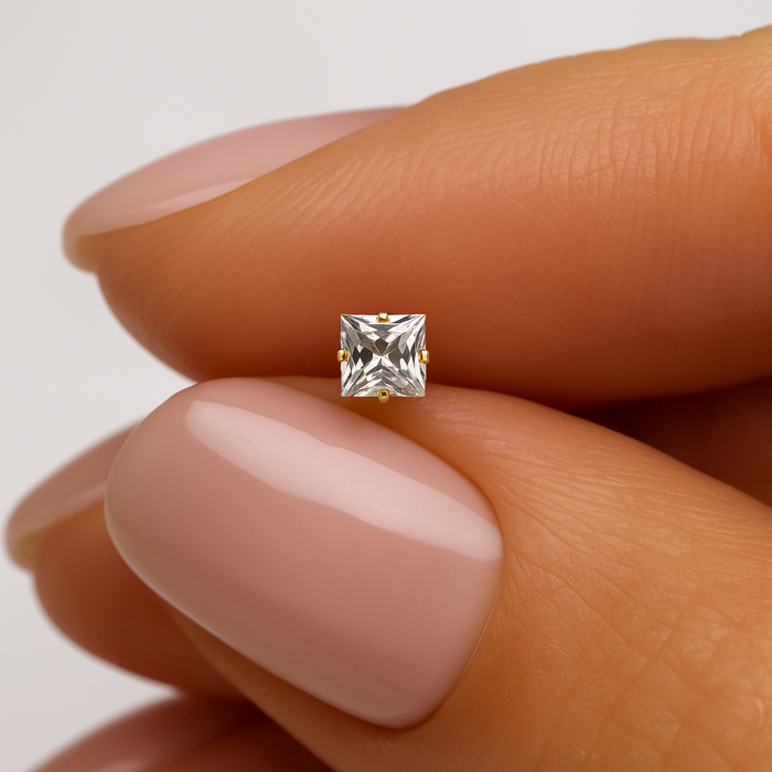 14K Gold Square CZ Jewelled Nose Screw - Monster Piercing