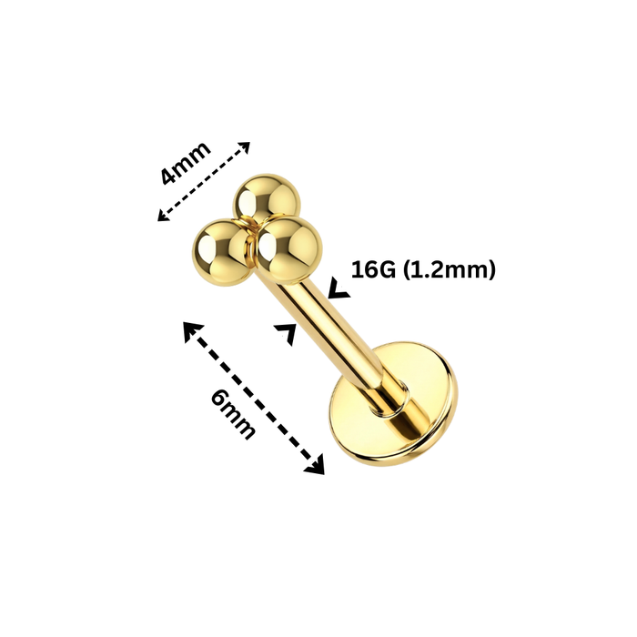 14K Trinity Ball Internally Threaded Labret